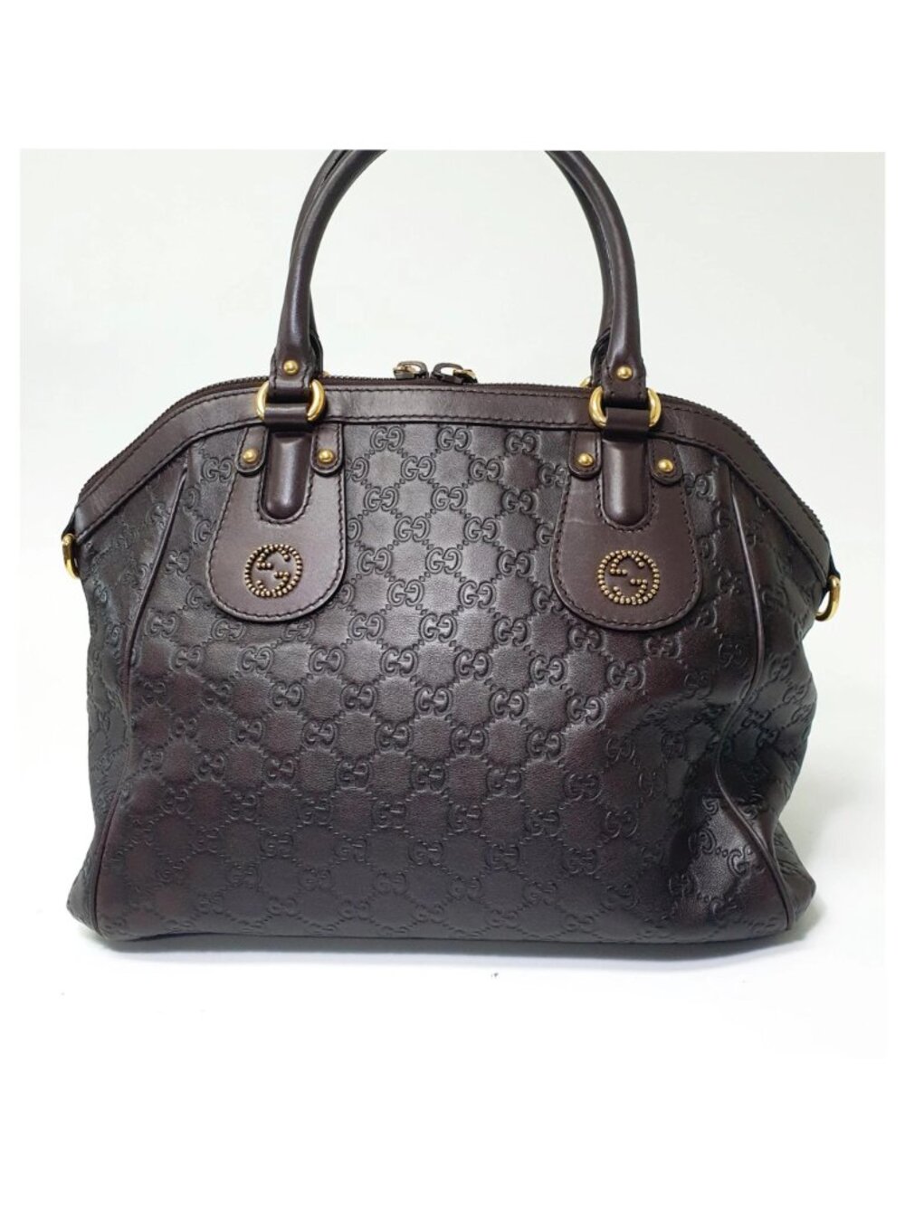 Authentic Gucci Guccissima Leather Boston Bag Brown GG Monogram Satchel Luxury - Picture 3 of 11